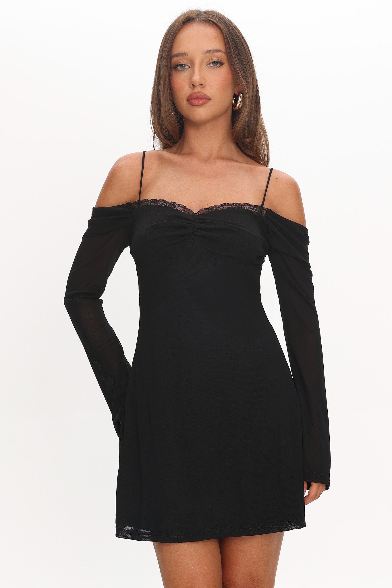 French Girl Long Sleeve Mini Dress Black by Selfie Leslie