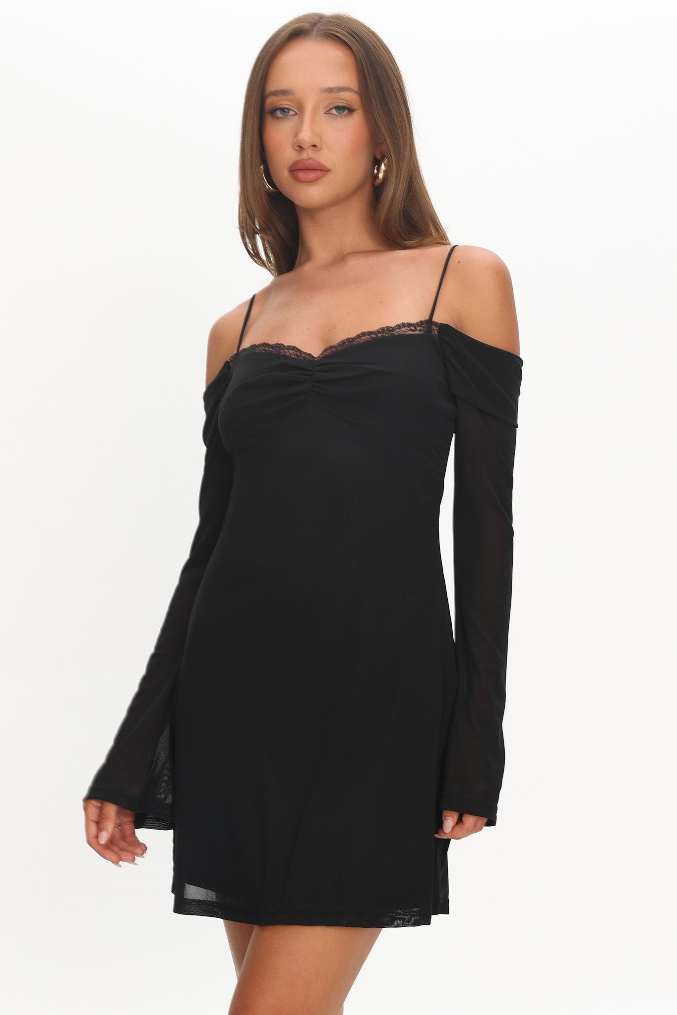 French Girl Long Sleeve Mini Dress Black by Selfie Leslie
