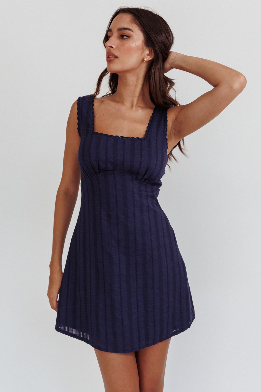 Aura Girl Square Neckline Mini Dress Navy by Selfie Leslie