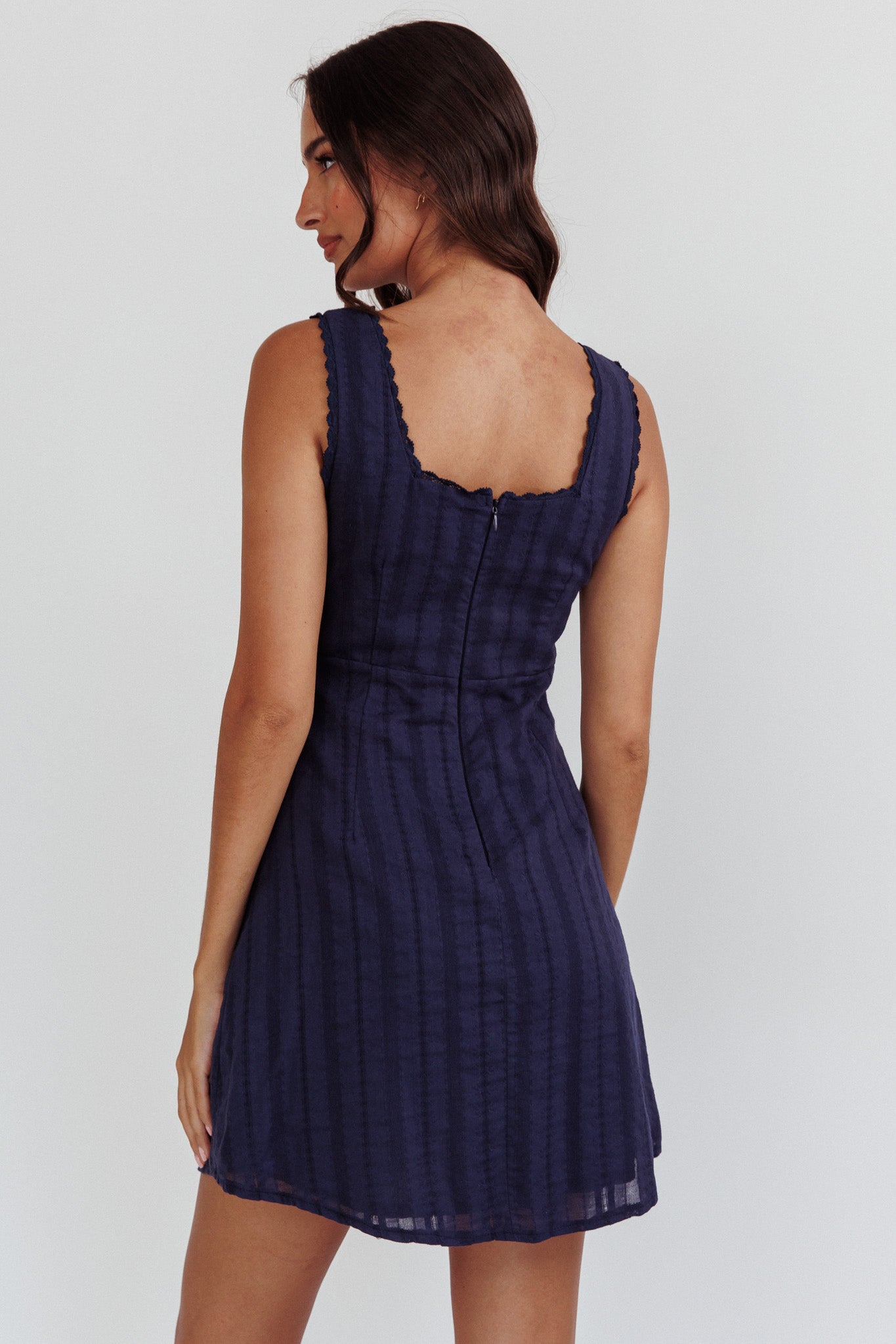 Aura Girl Square Neckline Mini Dress Navy Aura Girl Square Neckline Mini Dress Navy