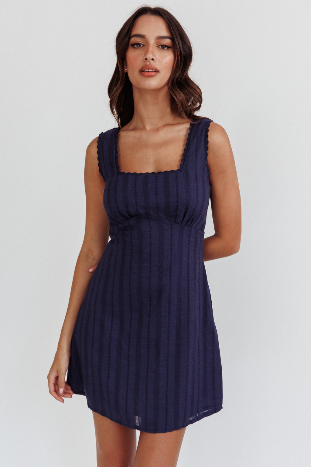 Aura Girl Square Neckline Mini Dress Navy by Selfie Leslie