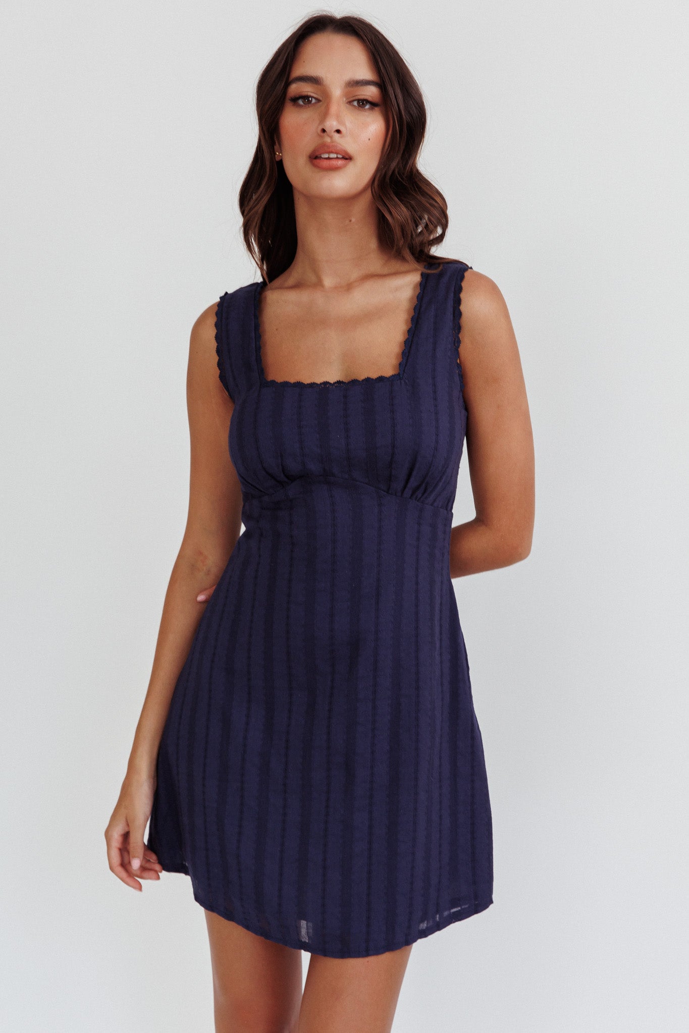 Aura Girl Square Neckline Mini Dress Navy by Selfie Leslie