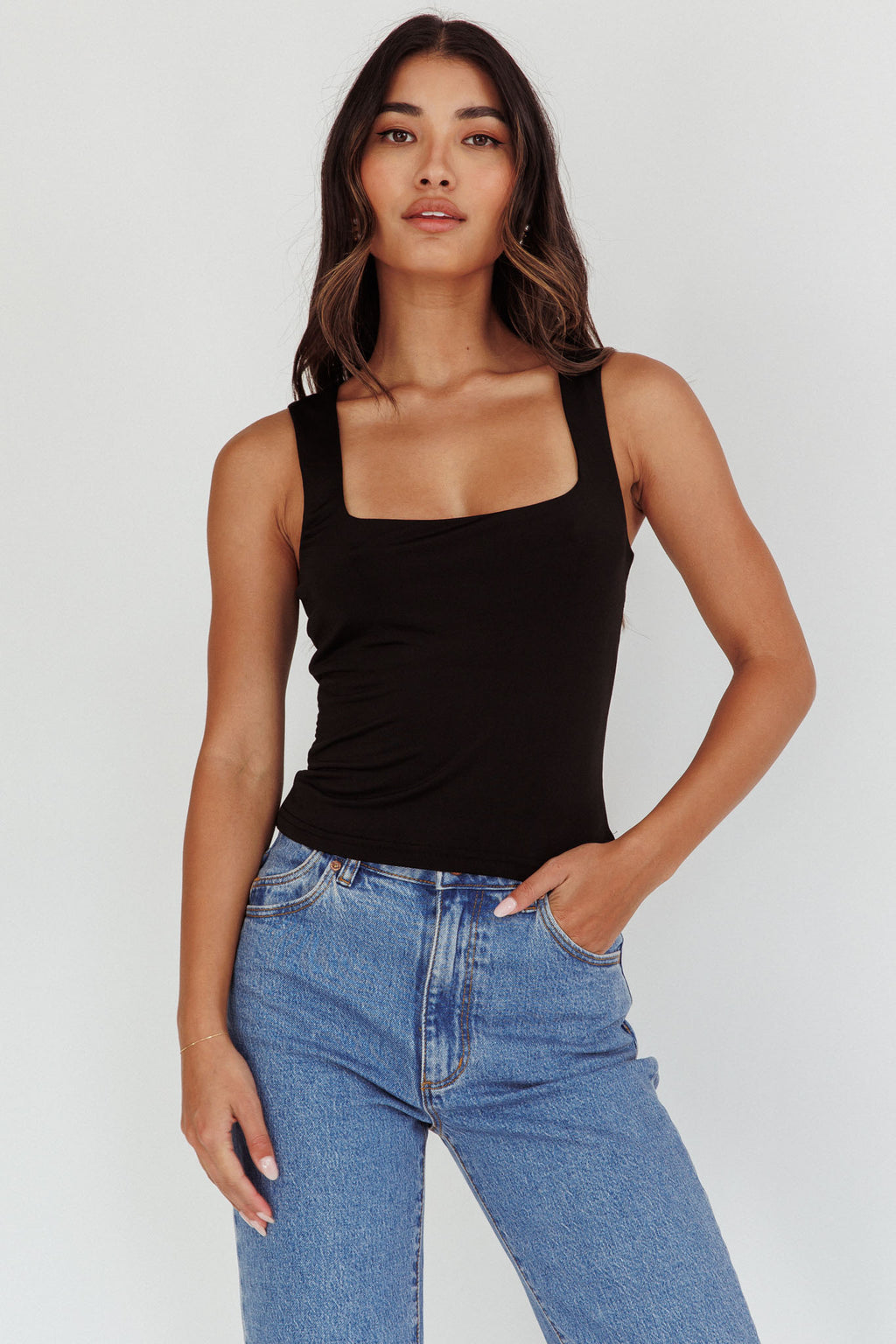 Tabatha U-Neckline Top Black by Selfie Leslie