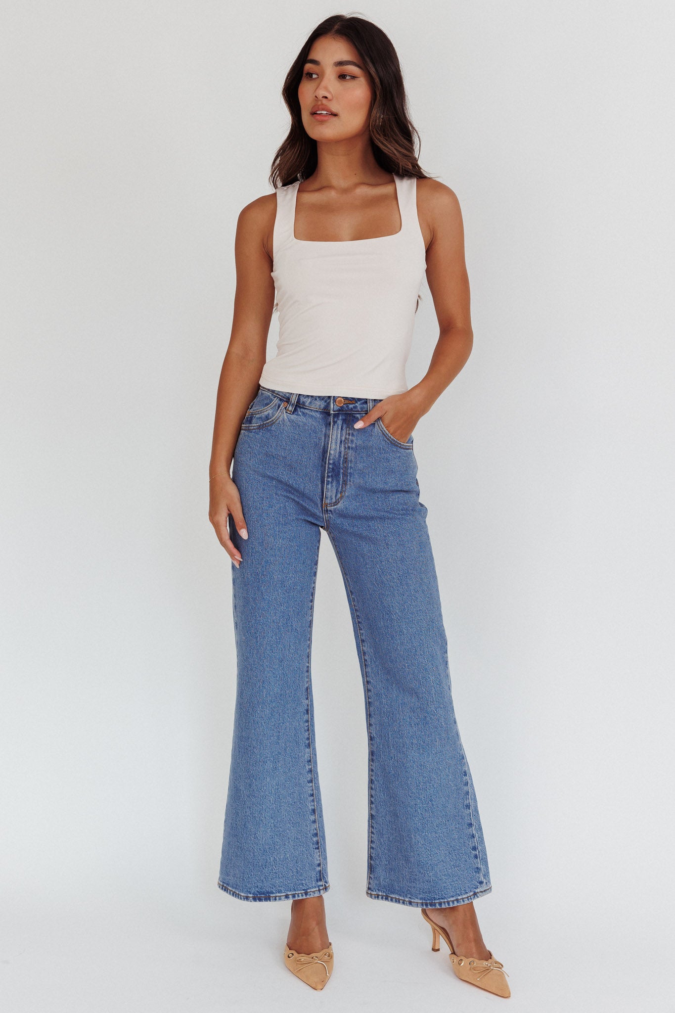 Tabatha U-Neckline Top Bone by Selfie Leslie