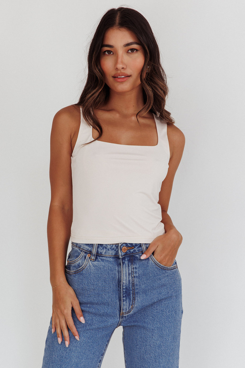 Tabatha U-Neckline Top Bone by Selfie Leslie
