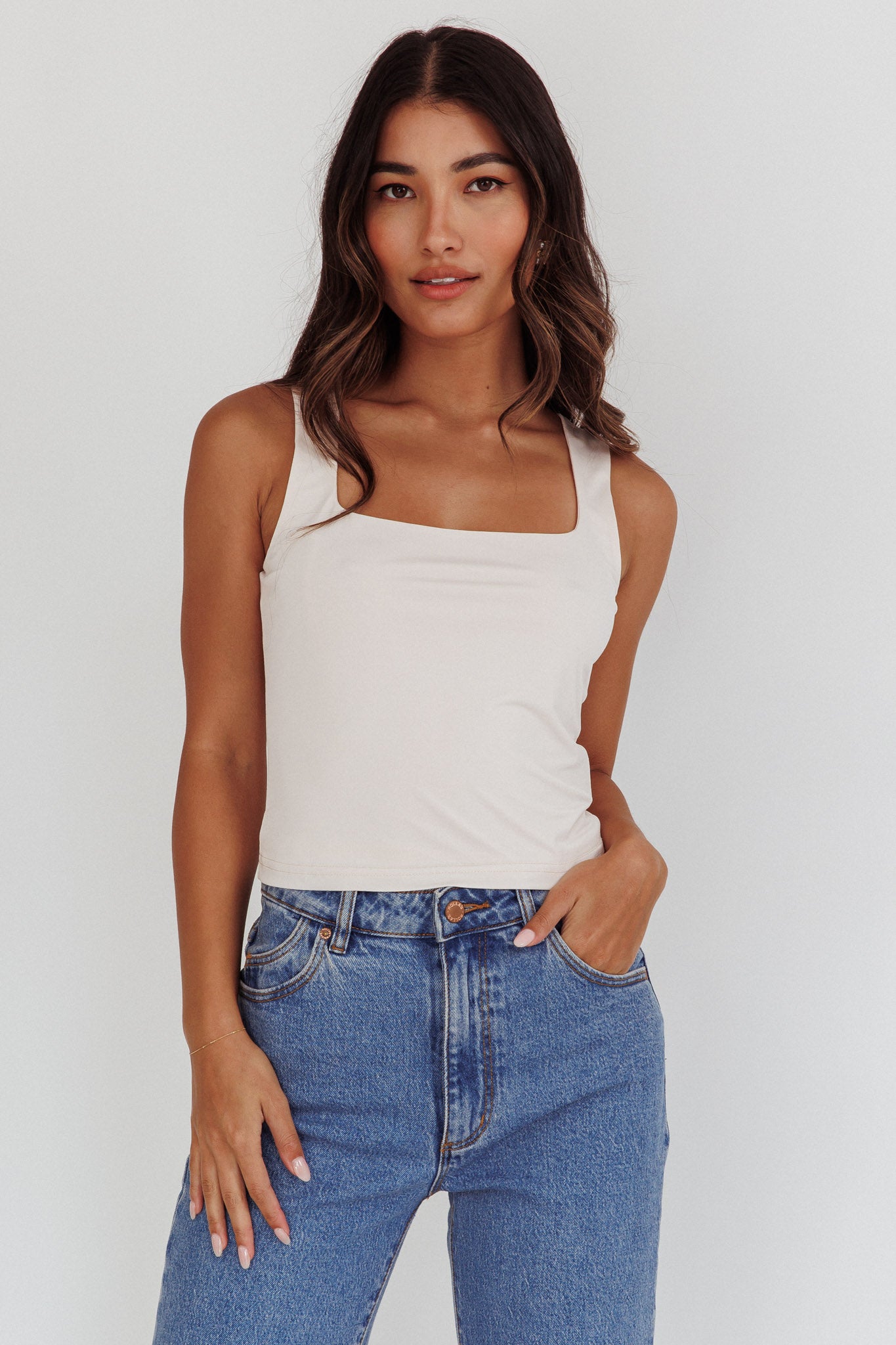 Tabatha U-Neckline Top Bone by Selfie Leslie