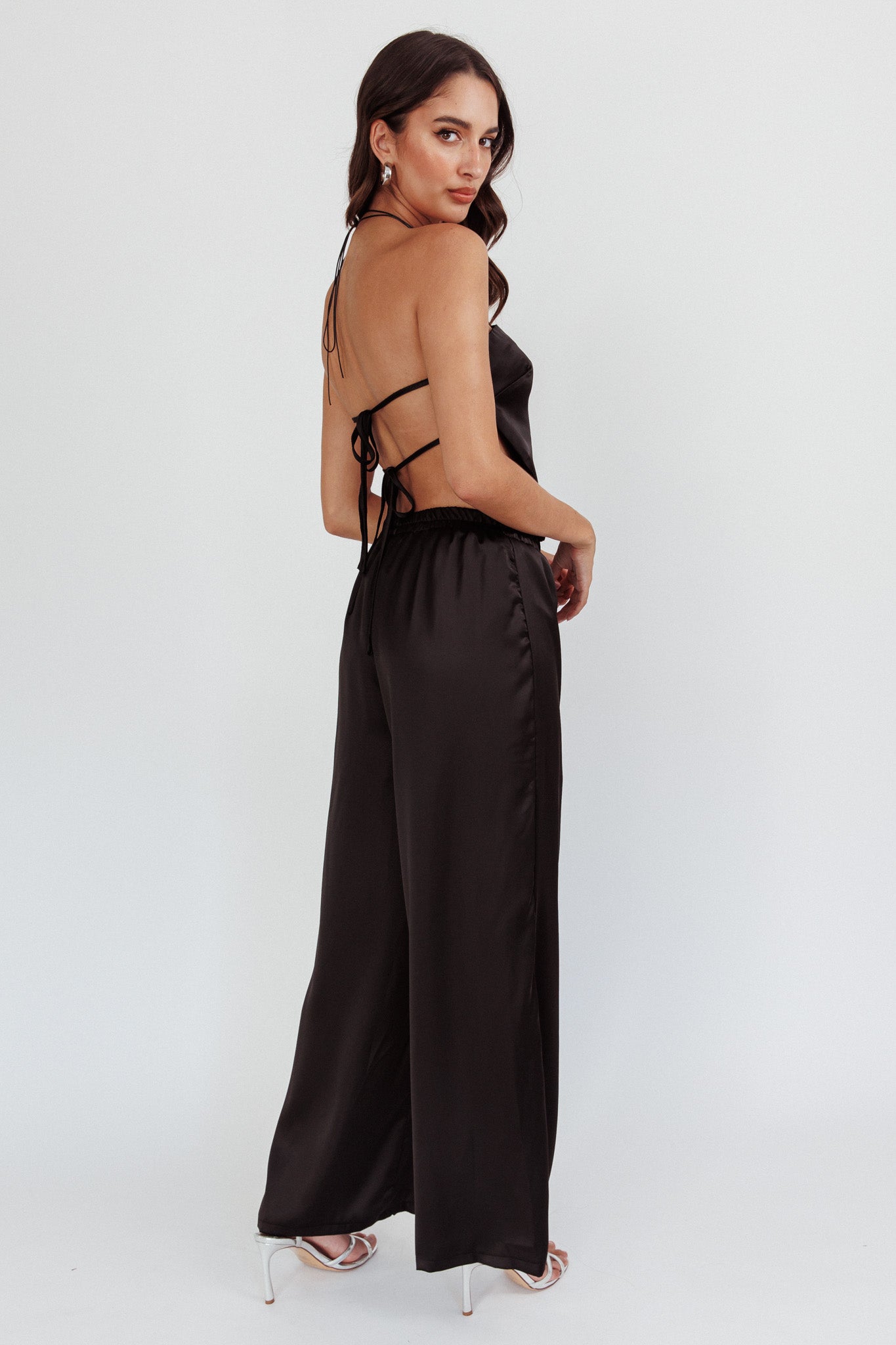 Panama Beach Wide Leg Satin Pants Black | Selfie Leslie