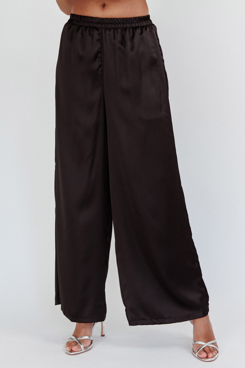 Panama Beach Wide Leg Satin Pants Black by Selfie Leslie