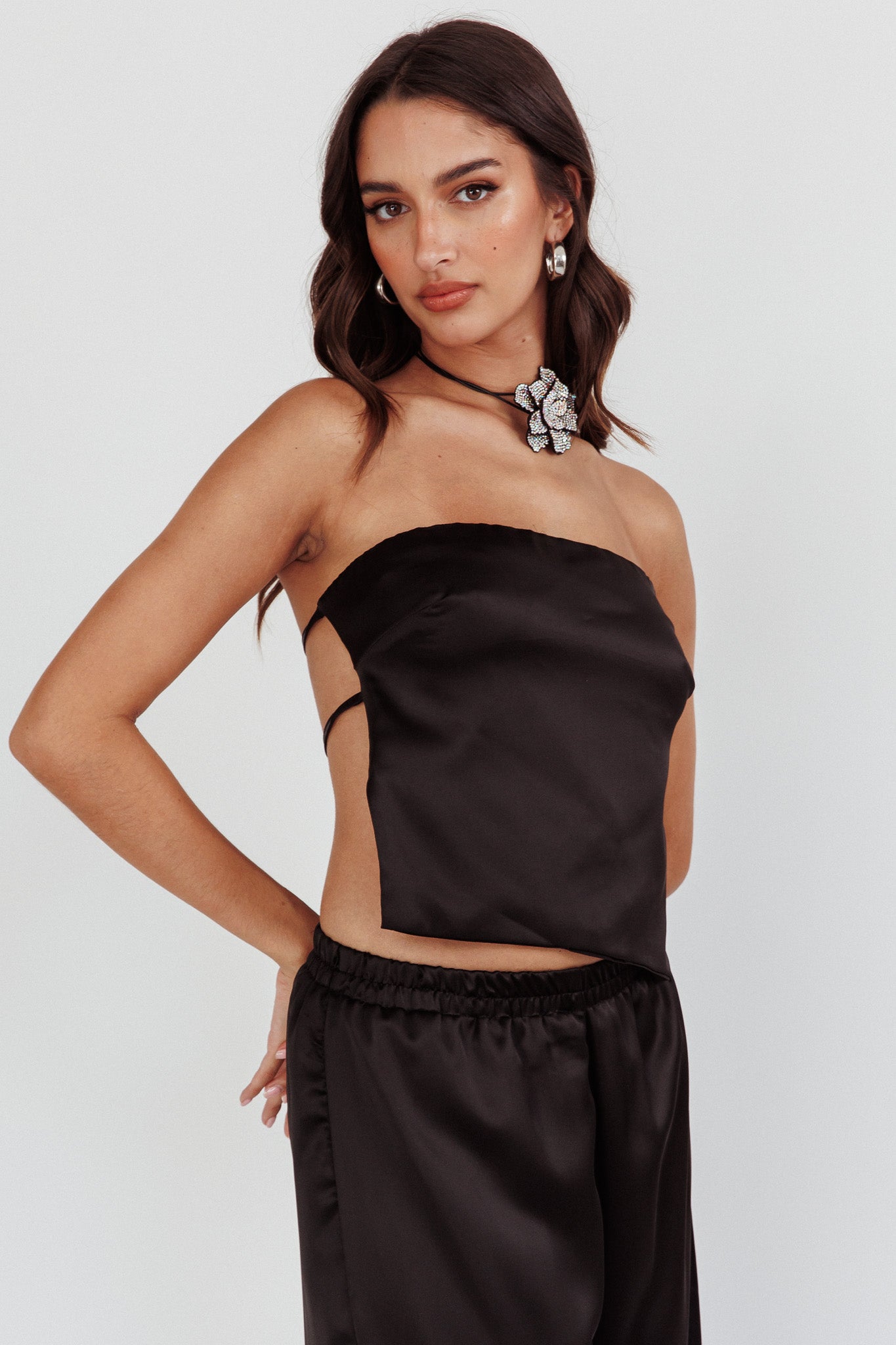 Panama Beach Back Tie Top Black by Selfie Leslie