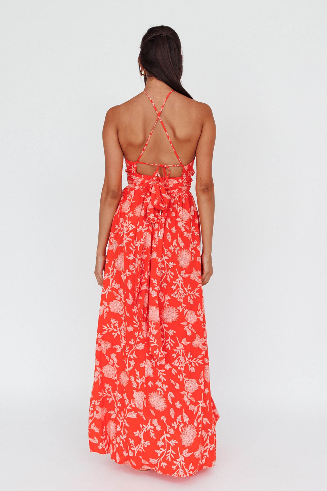knee length dresses for ladies Athena High Split Maxi Dress Floral Print Red– Selfie Leslie