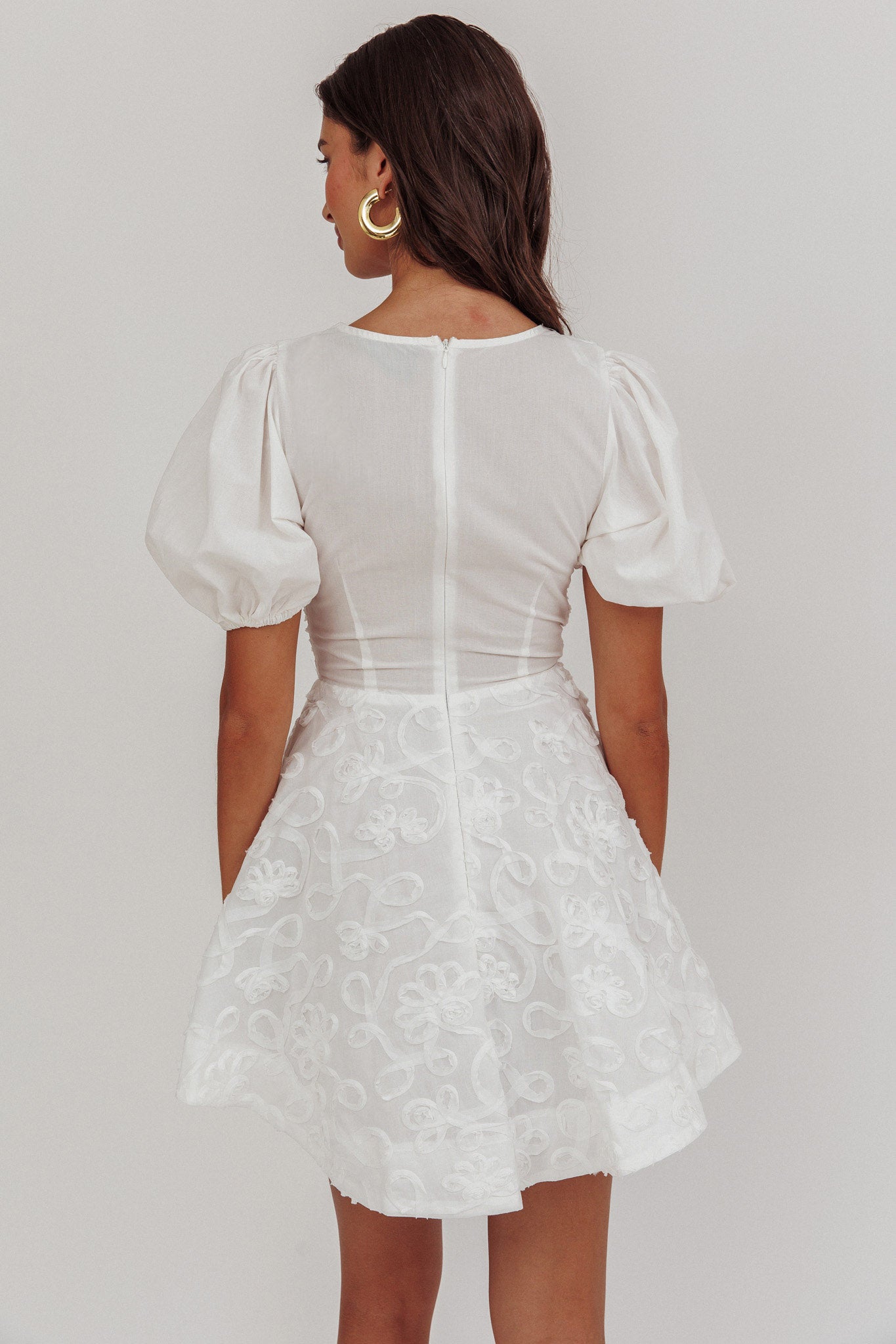 Samsara Puff Sleeve Mini Dress White by Selfie Leslie