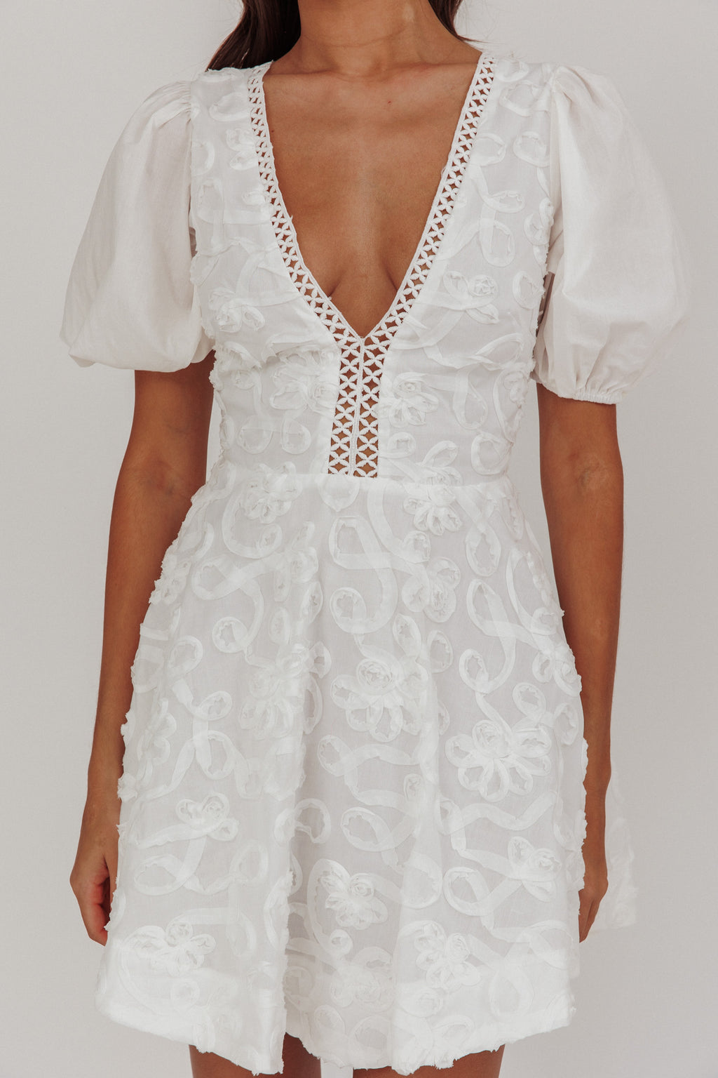 Samsara Puff Sleeve Mini Dress White by Selfie Leslie