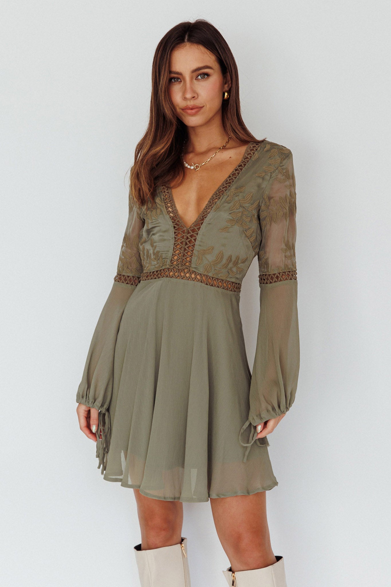 Carson Crochet Details Dress Olive by Selfie Leslie