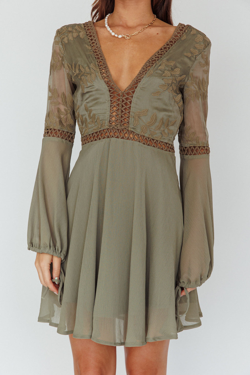Carson Crochet Details Dress Olive by Selfie Leslie