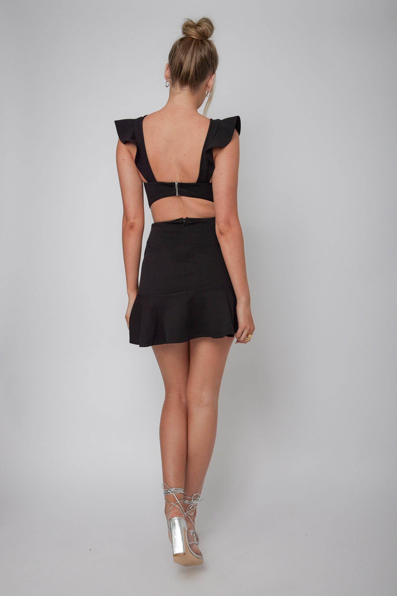 Jackie Wide Ruffle Hem Pinafore Dress Black by Selfie Leslie