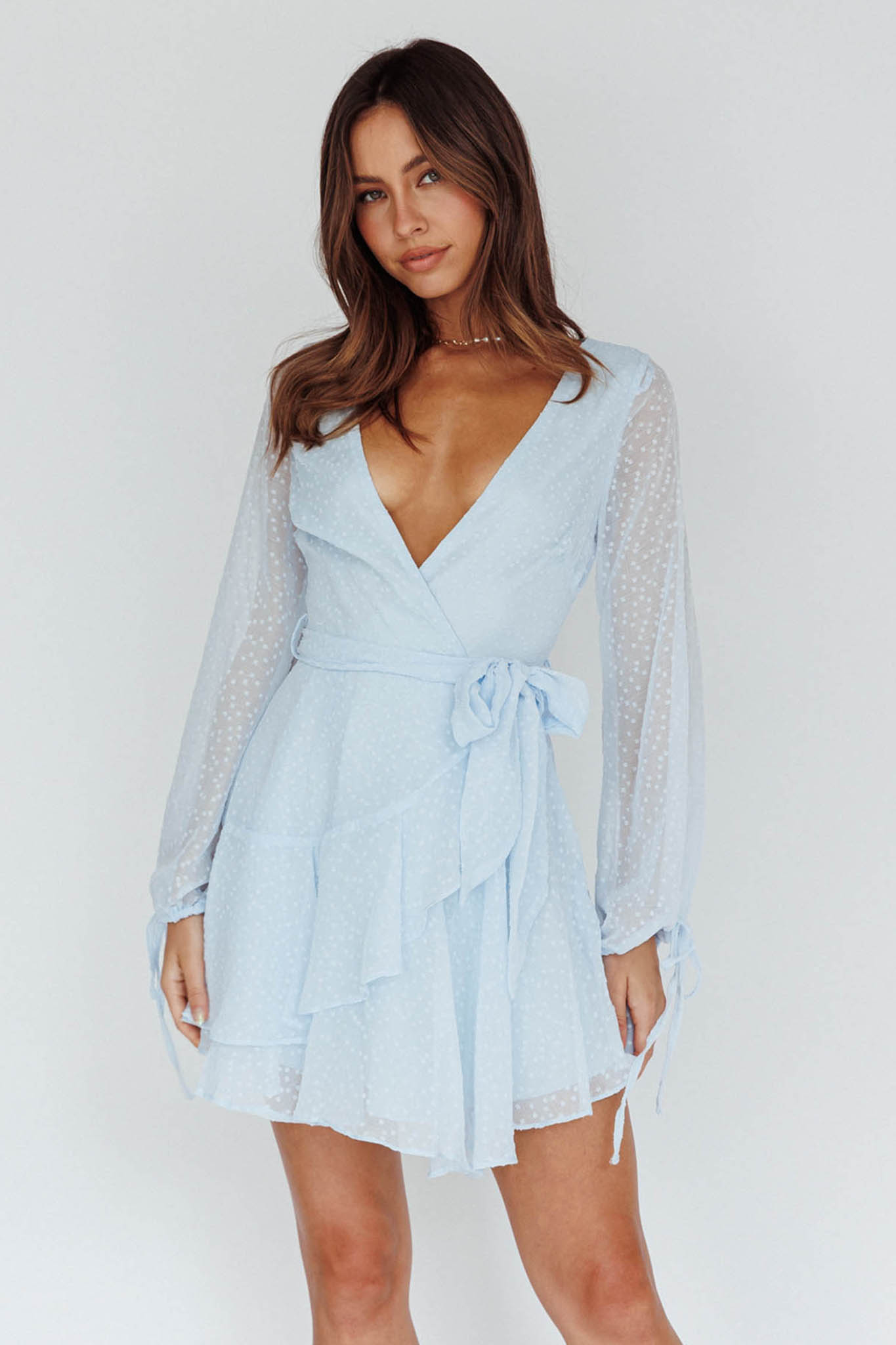 Sheri Hail Spot Chiffon Dress Blue by Selfie Leslie