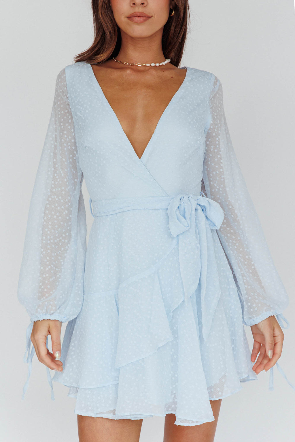 Sheri Hail Spot Chiffon Dress Blue by Selfie Leslie