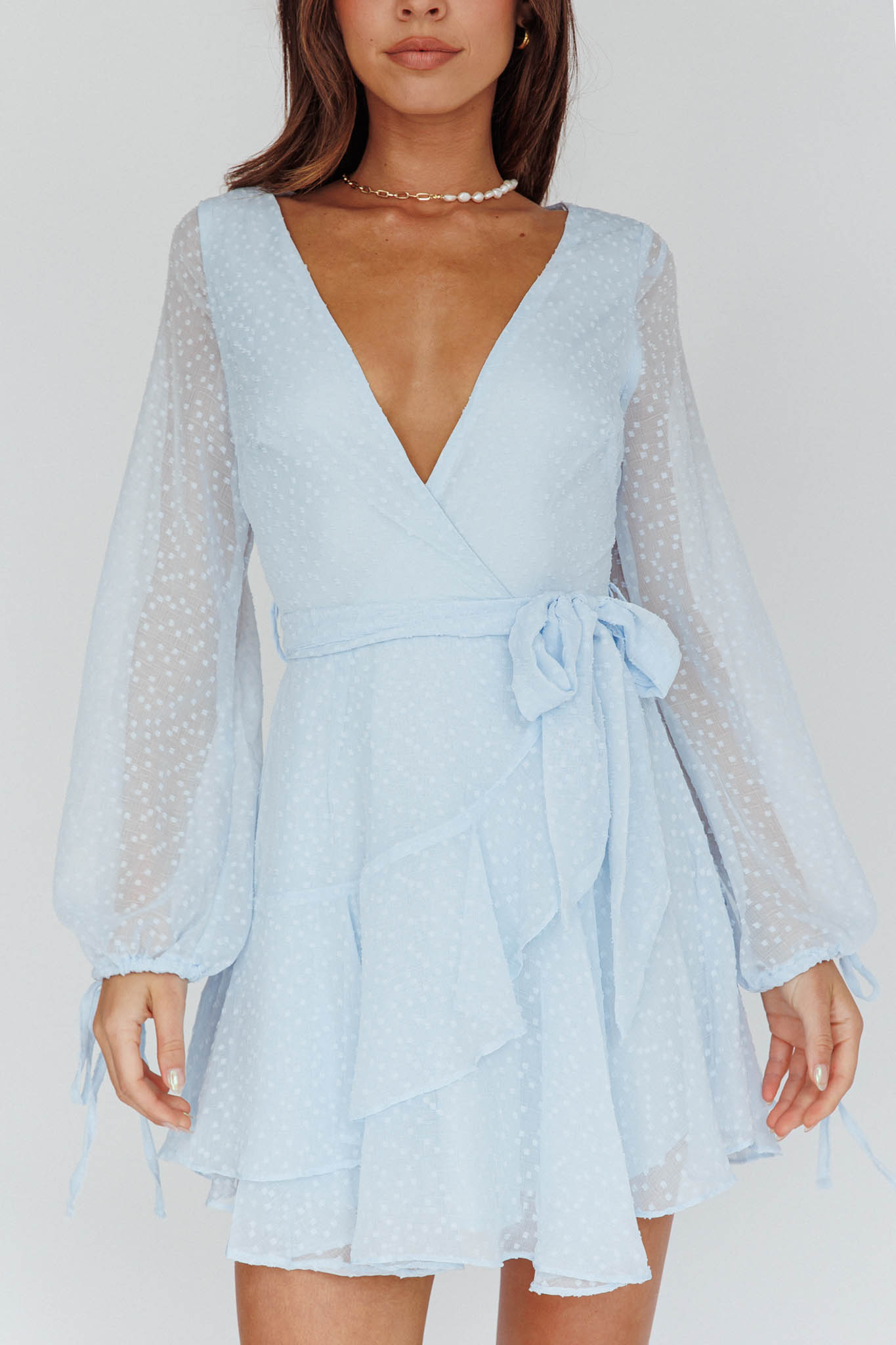 Sheri Hail Spot Chiffon Dress Blue by Selfie Leslie