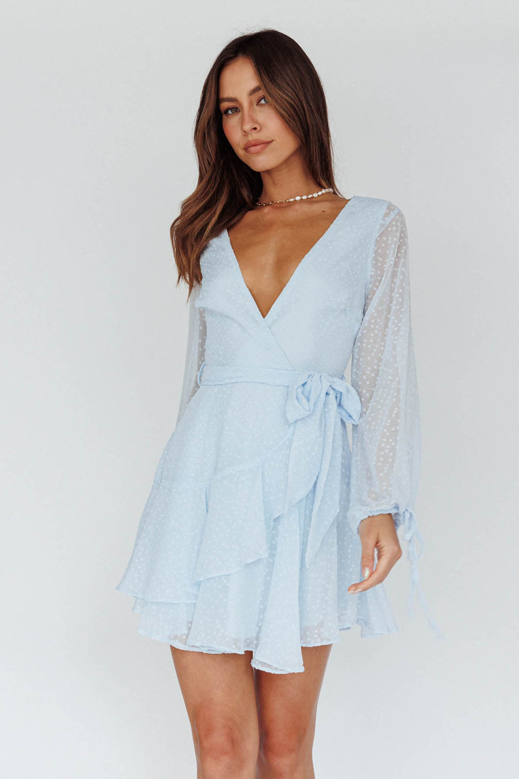 Sheri Hail Spot Chiffon Dress Blue by Selfie Leslie