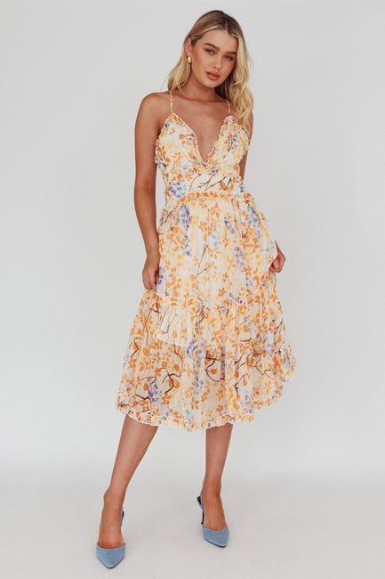 Laney Low Back Cami Strap Dress Floral Lace White
