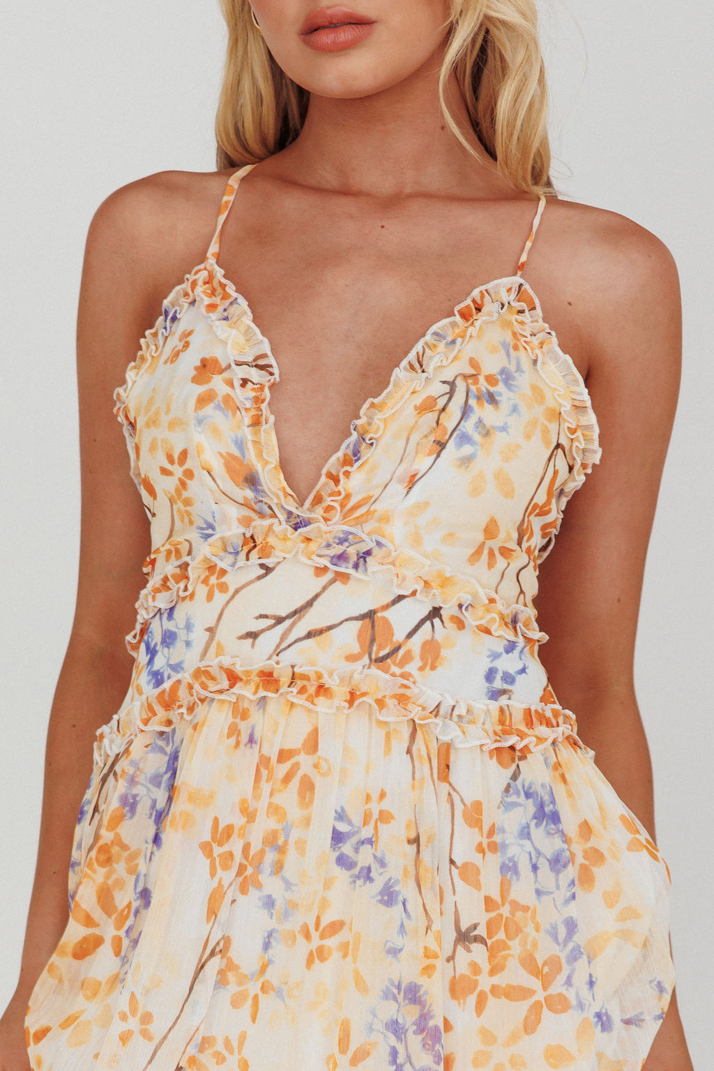 Laney Low Back Cami Strap Midi Dress Floral Orange by Selfie Leslie