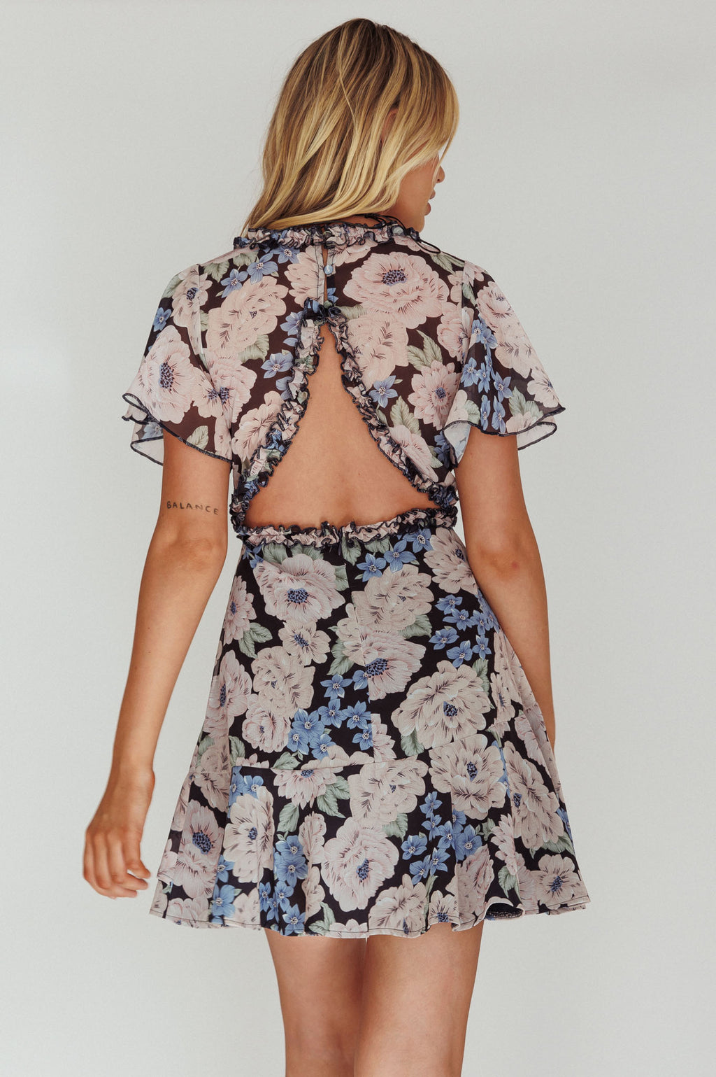 Laney Angel Sleeve Ruffle Dress Floral Blue by Selfie Leslie