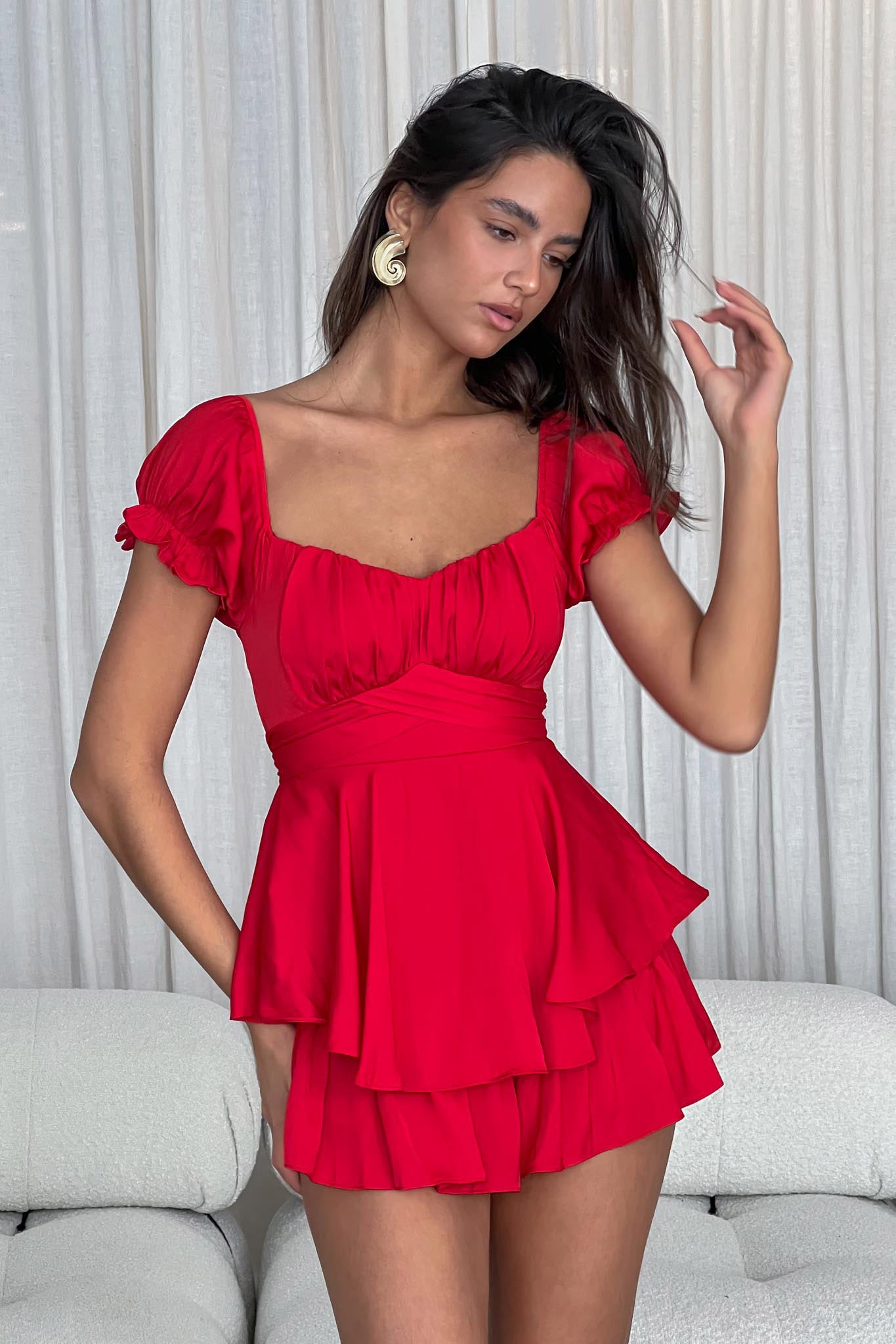 Linka Off-Shoulder Tie Back Romper Red by Selfie Leslie