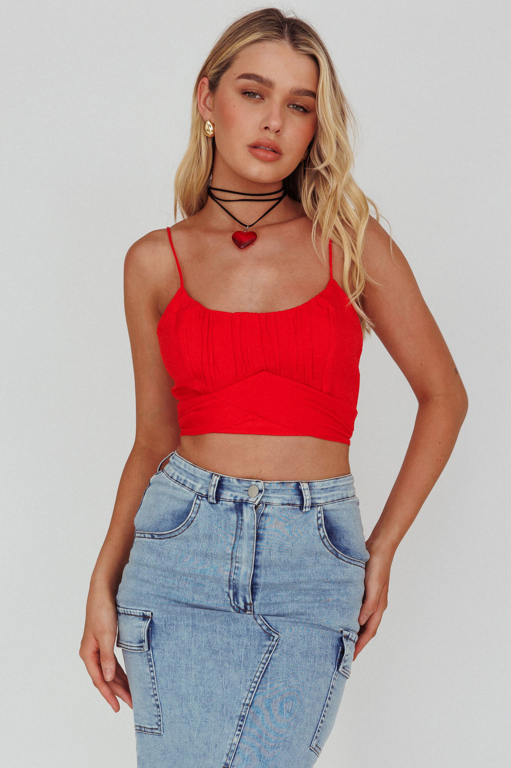 Linka Cami Strap Crop Top Red by Selfie Leslie