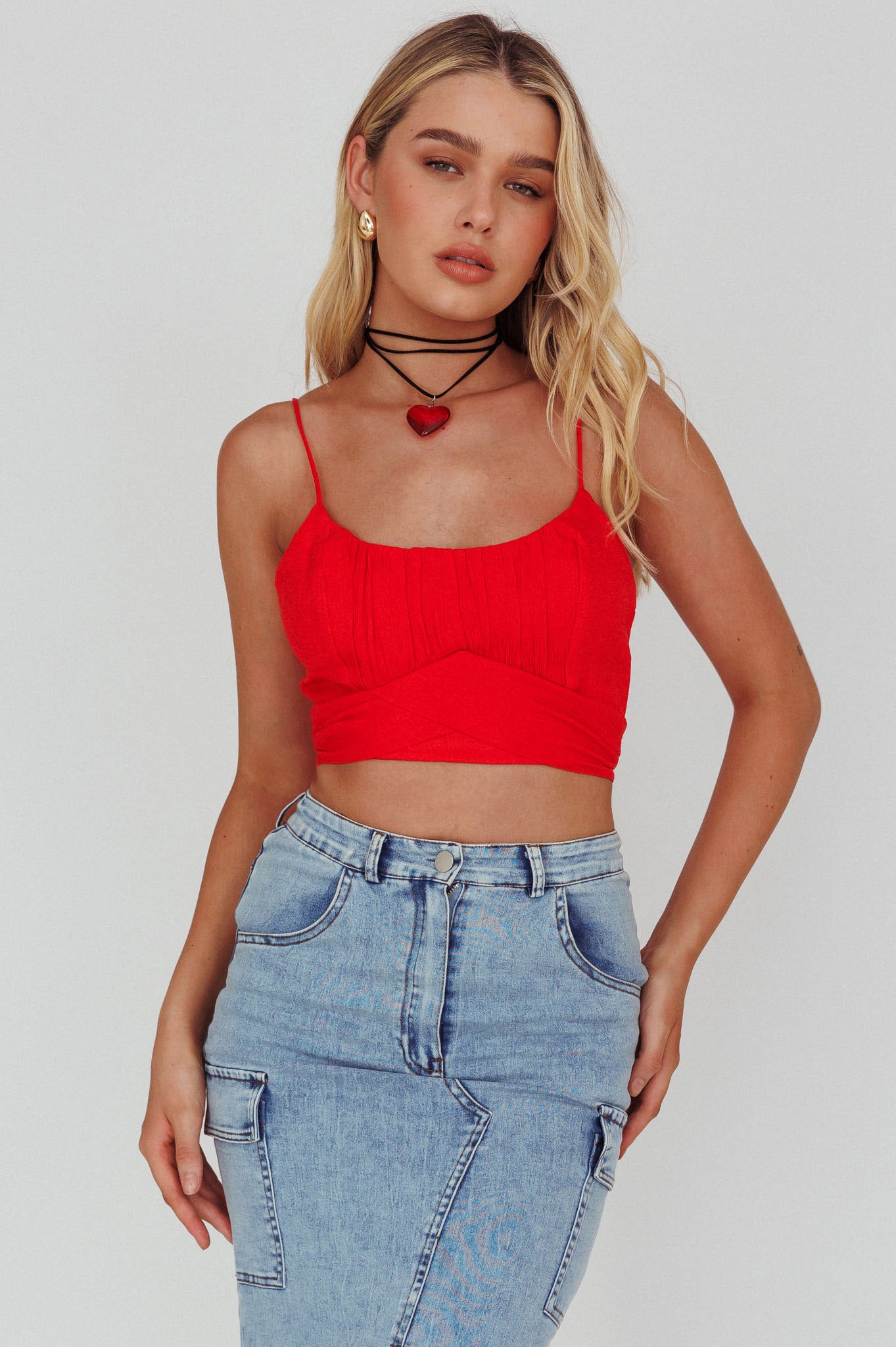 Linka Cami Strap Crop Top Red by Selfie Leslie