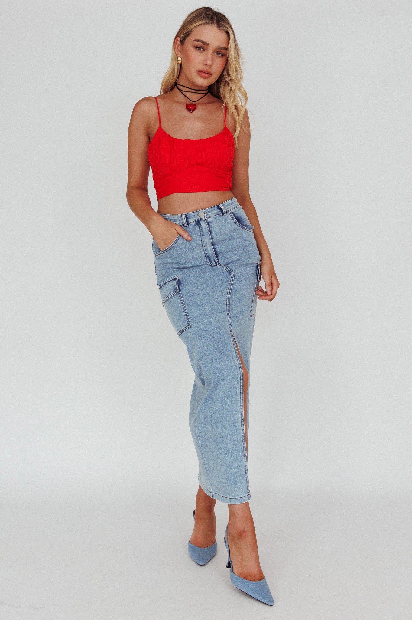 Linka Cami Strap Crop Top Red by Selfie Leslie