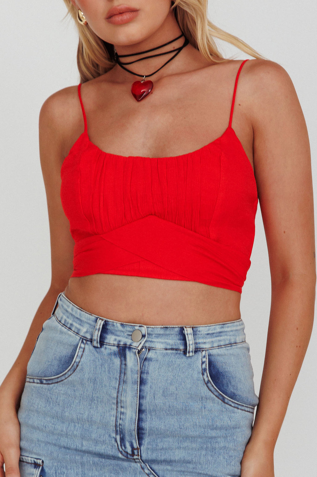 Linka Cami Strap Crop Top Red by Selfie Leslie