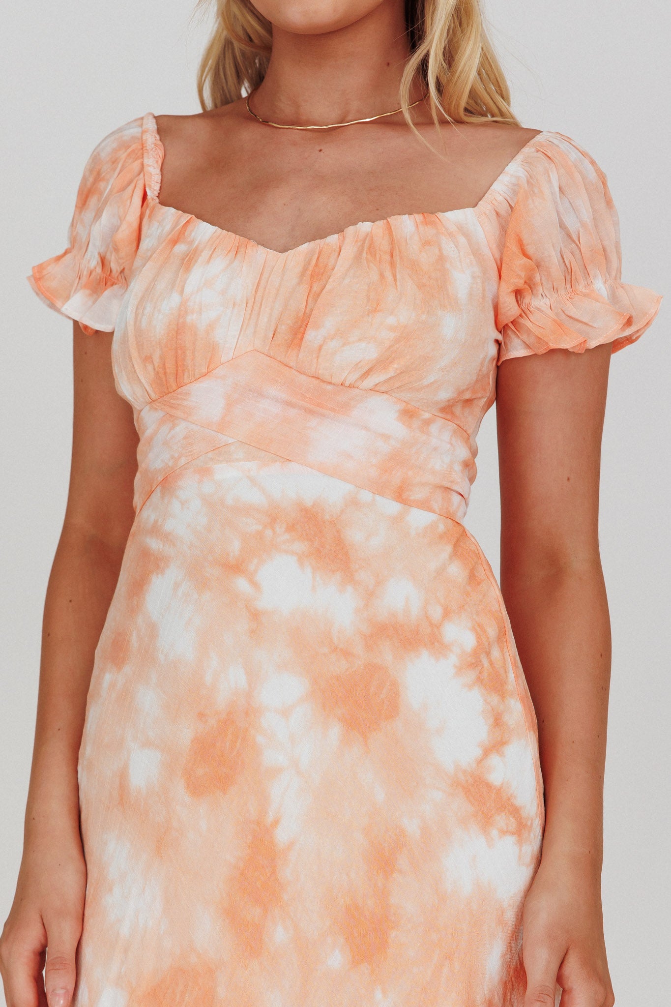 Linka Puff Sleeve Midi Dress Tie-Dye Orange by Selfie Leslie