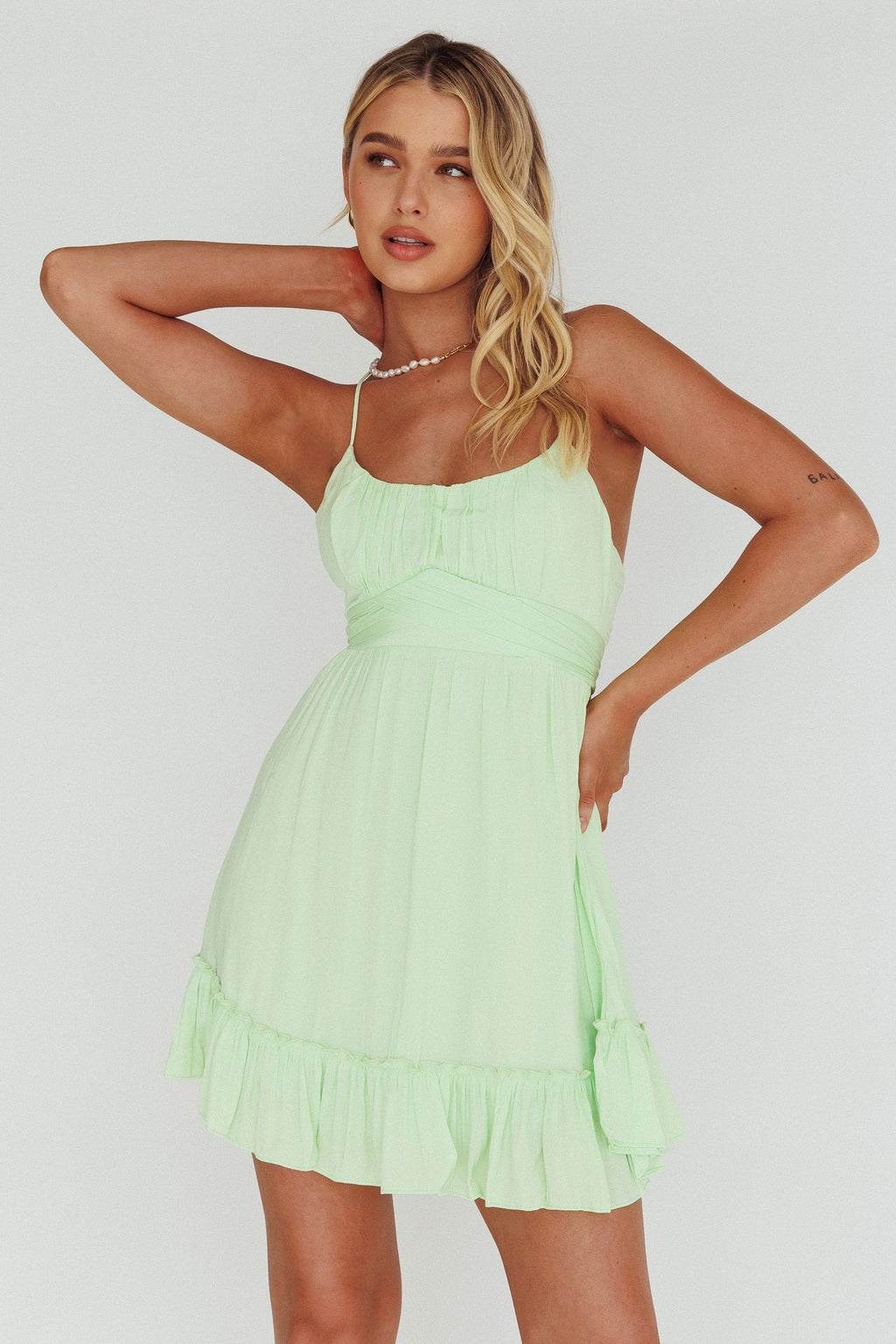 Linka Ruched Bust Criss-Cross Back Dress Apple by Selfie Leslie