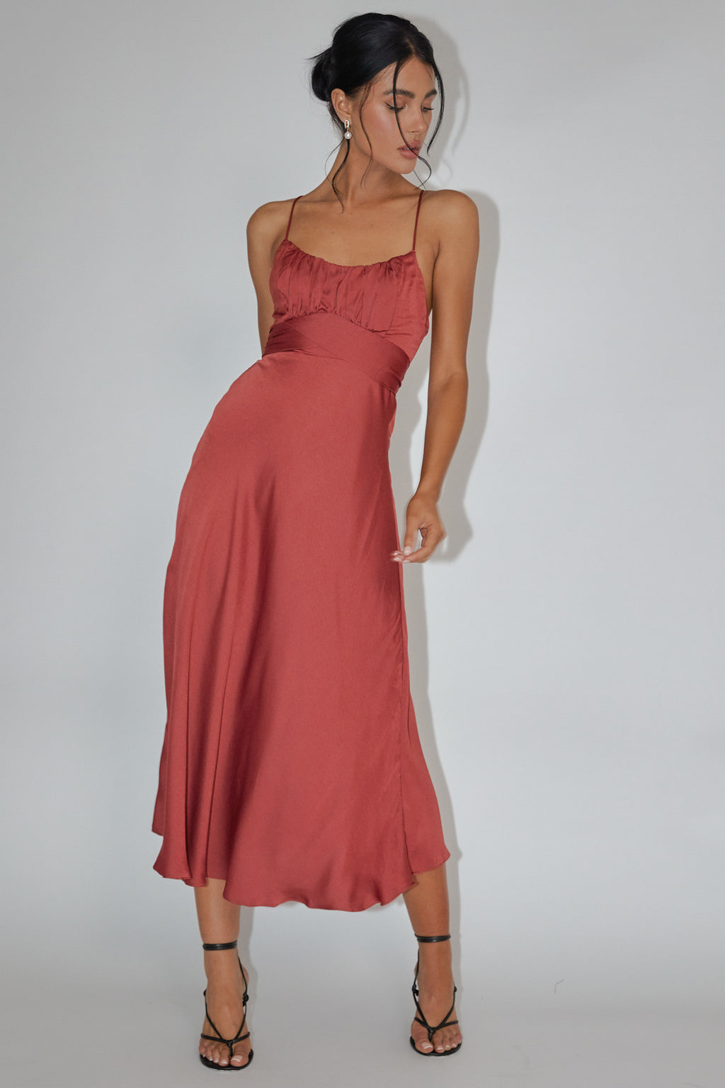 Linka Cami Strap Midi Dress Chocolate by Selfie Leslie