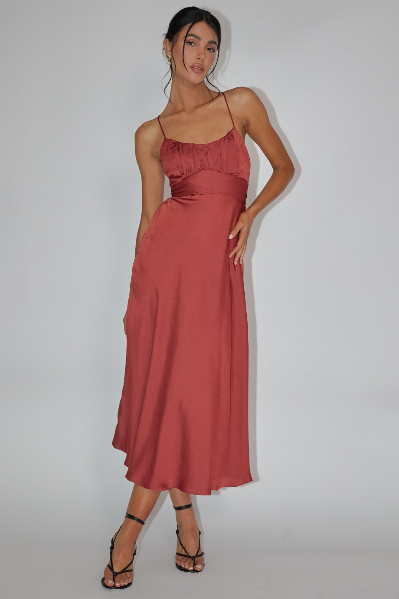 Linka Cami Strap Midi Dress Chocolate by Selfie Leslie