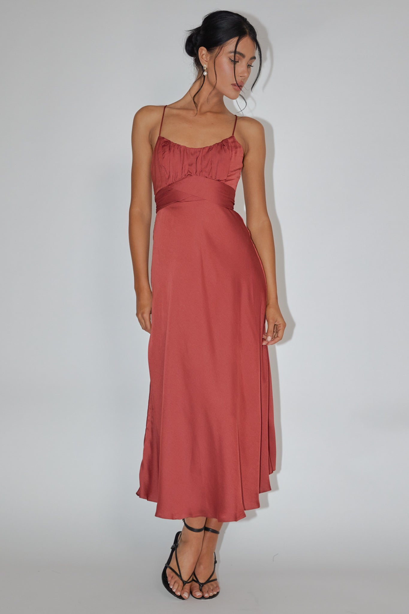 Linka Cami Strap Midi Dress Chocolate by Selfie Leslie