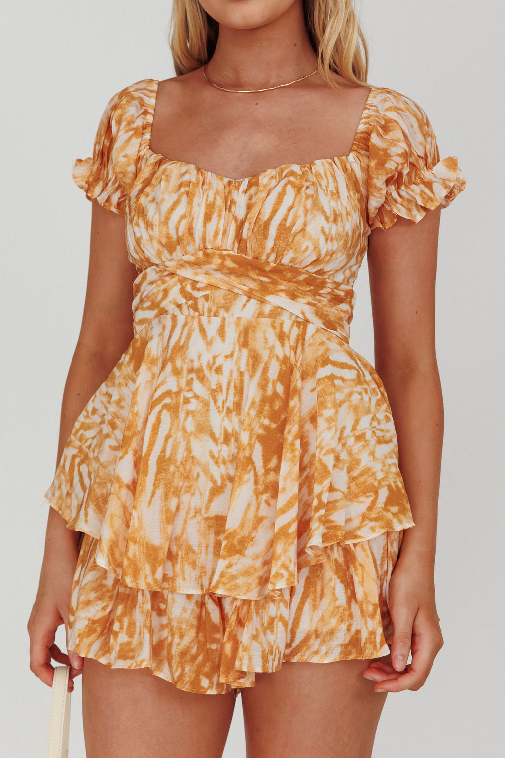 Linka Off-Shoulder Tie-Back Romper Print Orange by Selfie Leslie
