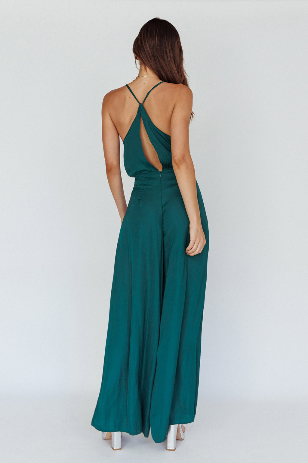 Jaclyn Wide-Leg Cowl Neck Jumpsuit Forest Green by Selfie Leslie