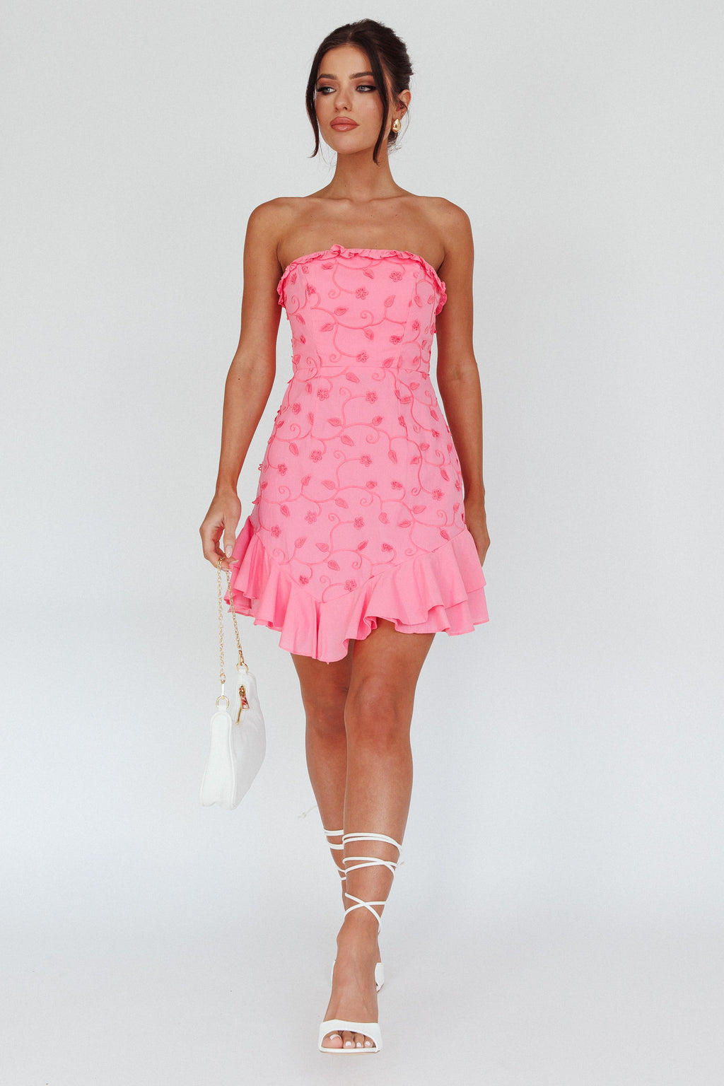 Cece Embroidered Bandeau Dress Hot Pink by Selfie Leslie