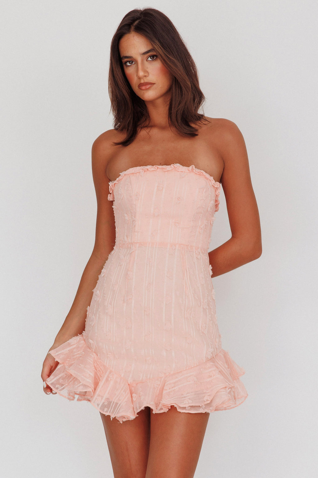 Cece Embellished Bandeau Dress Blush by Selfie Leslie