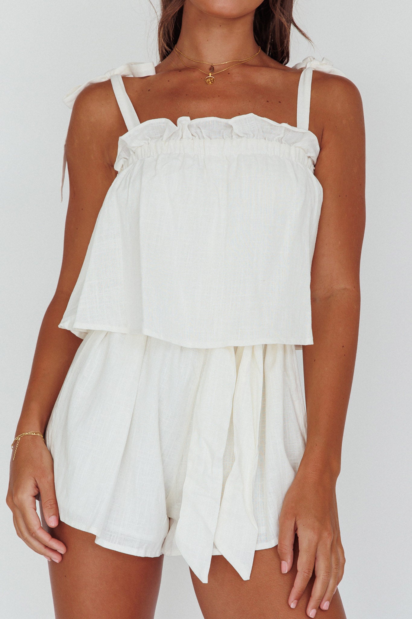 Minnow Tied Shoulder Romper White by Selfie Leslie