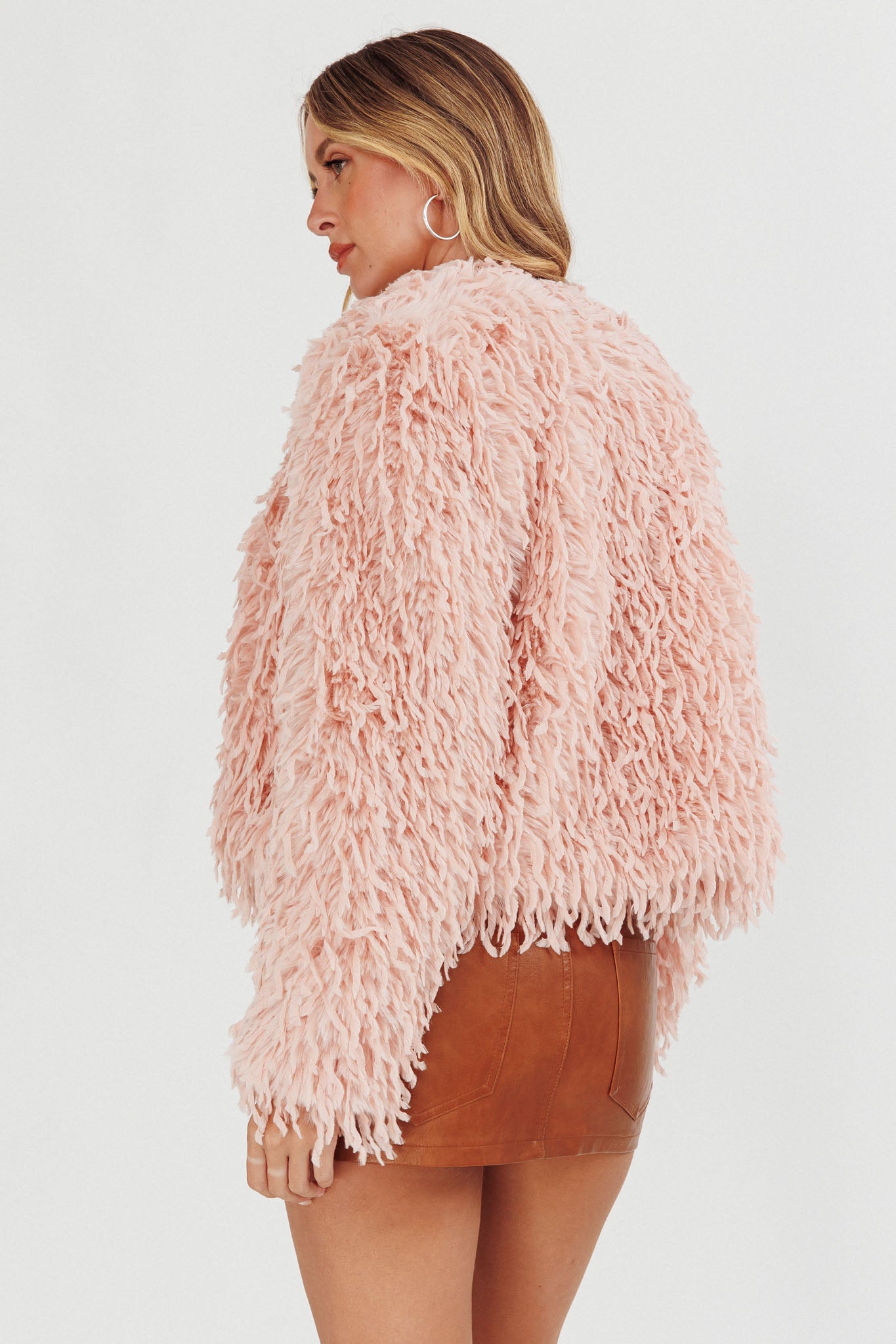 Montana Long Pile Faux Fur Jacket Blush by Selfie Leslie