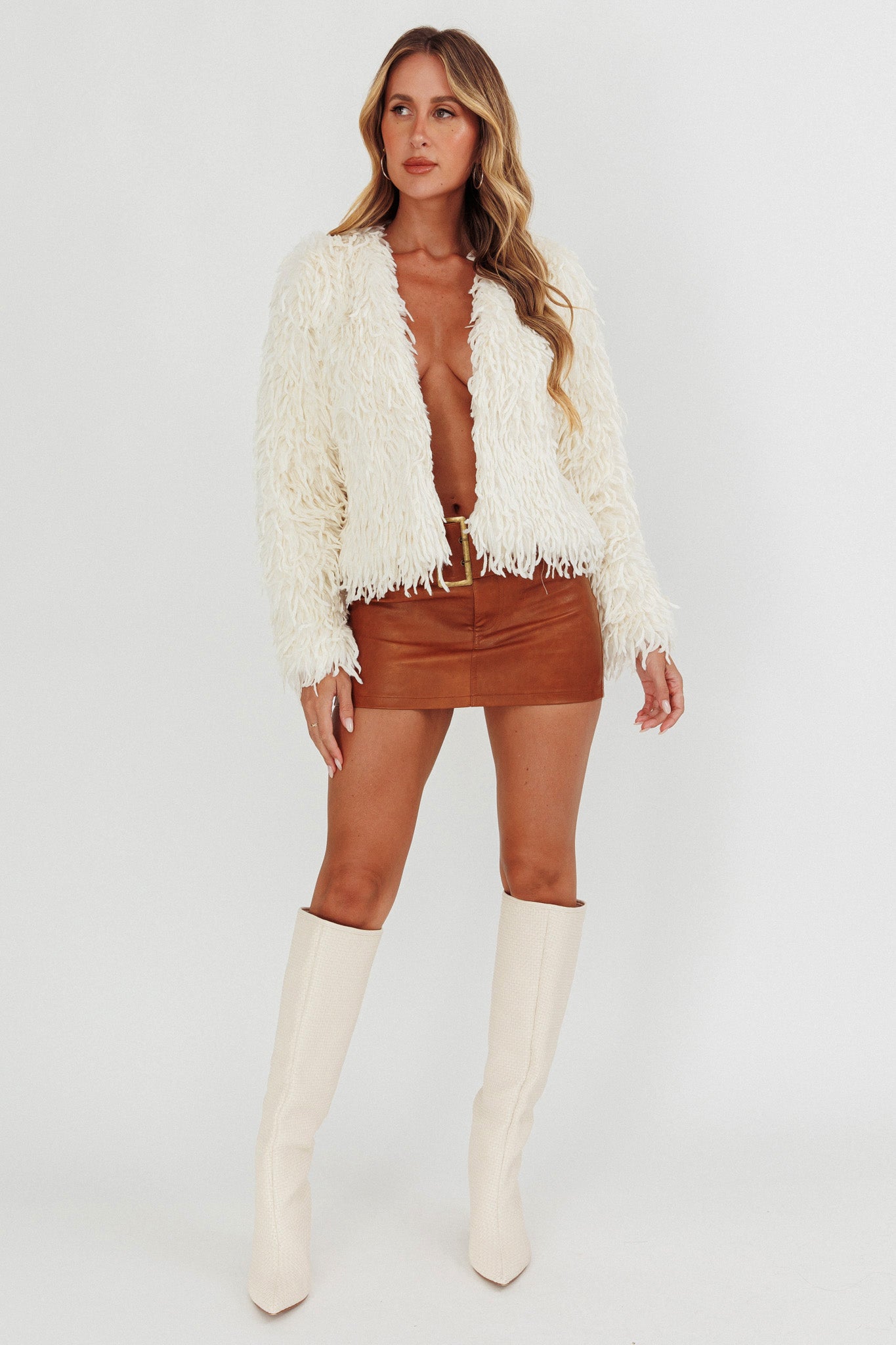 Montana Long Pile Faux Fur Jacket White by Selfie Leslie