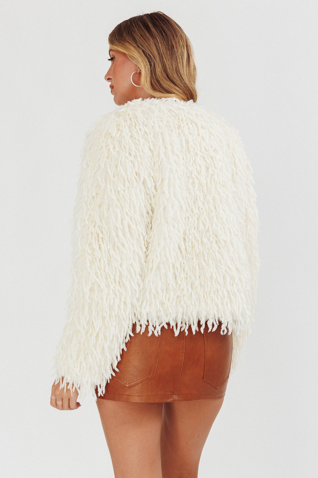 Montana Long Pile Faux Fur Jacket White by Selfie Leslie