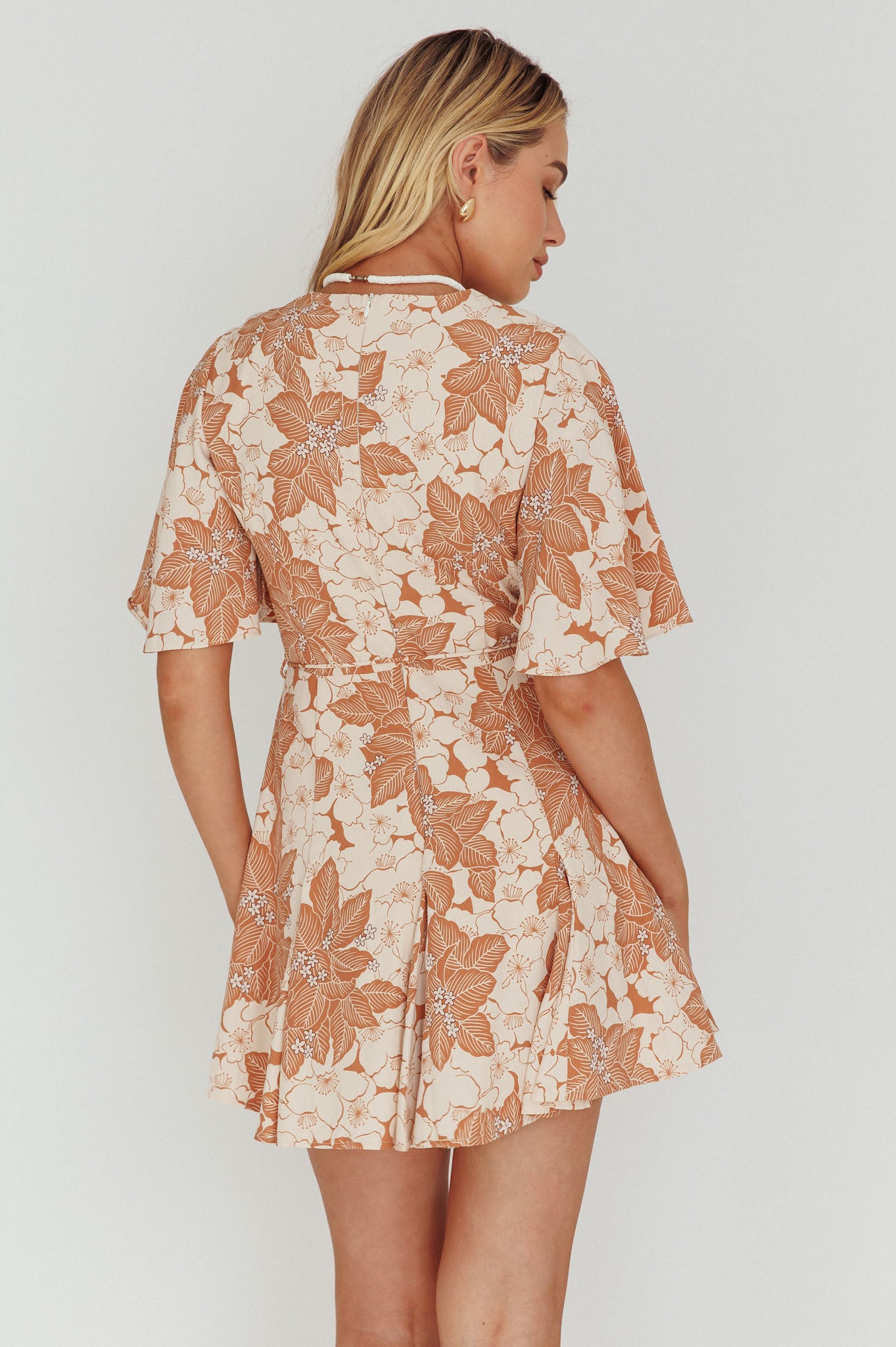 Estelle Angel Sleeve Dress Floral Brown by Selfie Leslie
