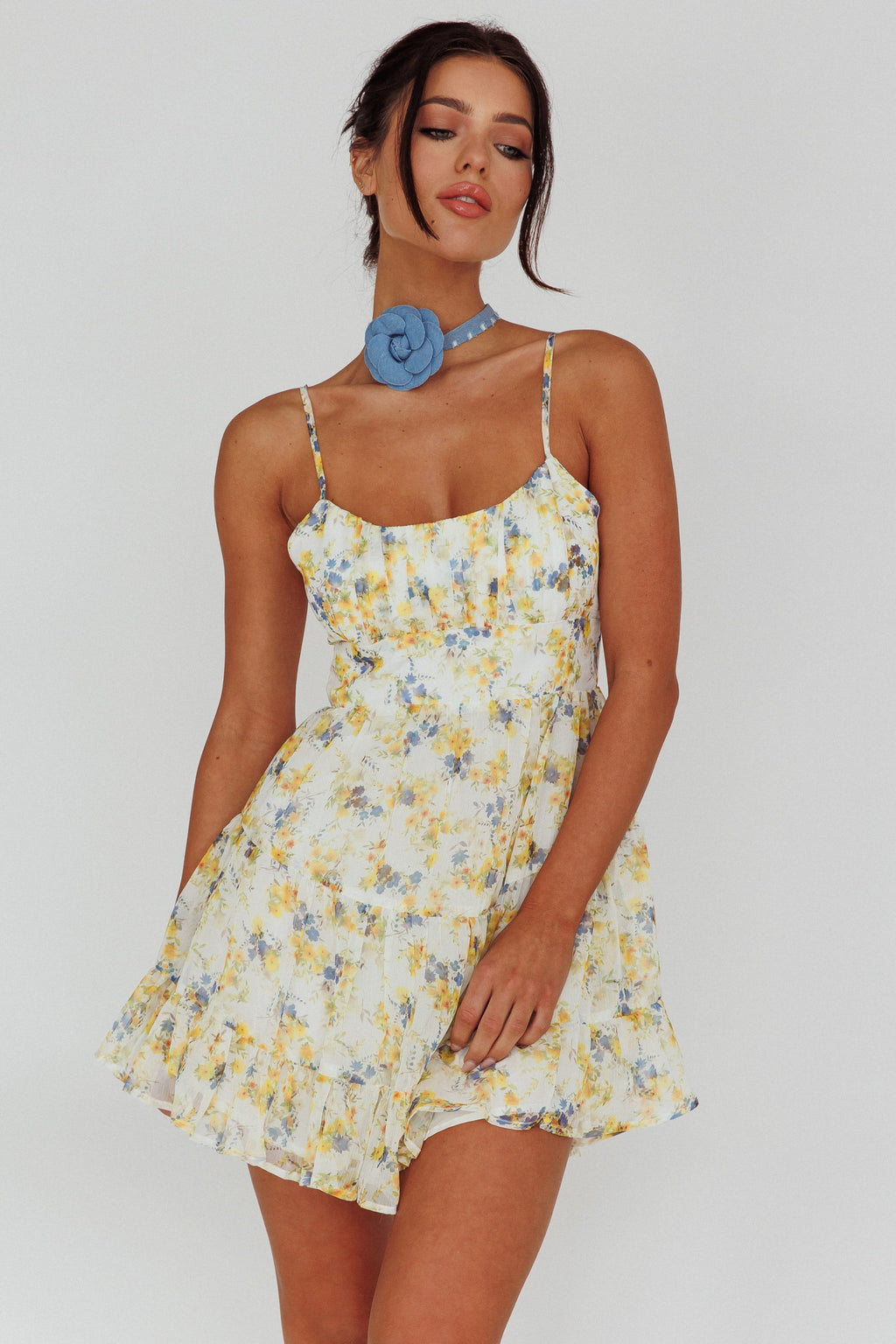 Eternal Sunshine Gathered Bust Babydoll Dress Vintage Blue by Selfie Leslie