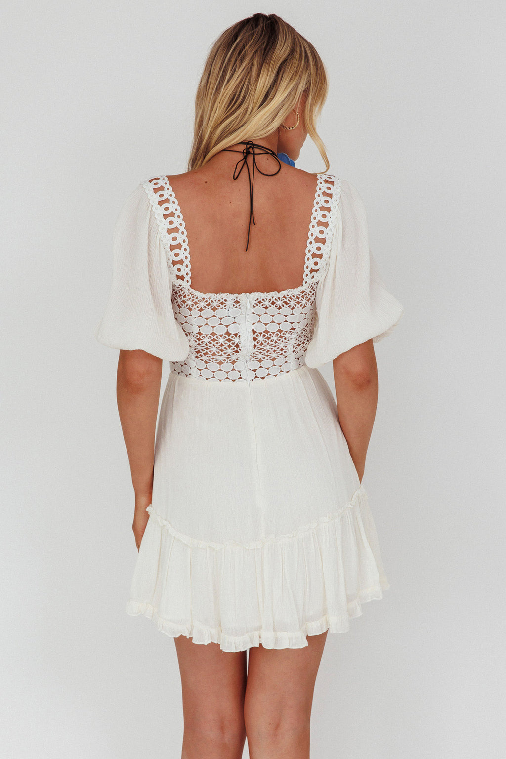 Golden Hour Lace-Up Front Crochet Dress White by Selfie Leslie