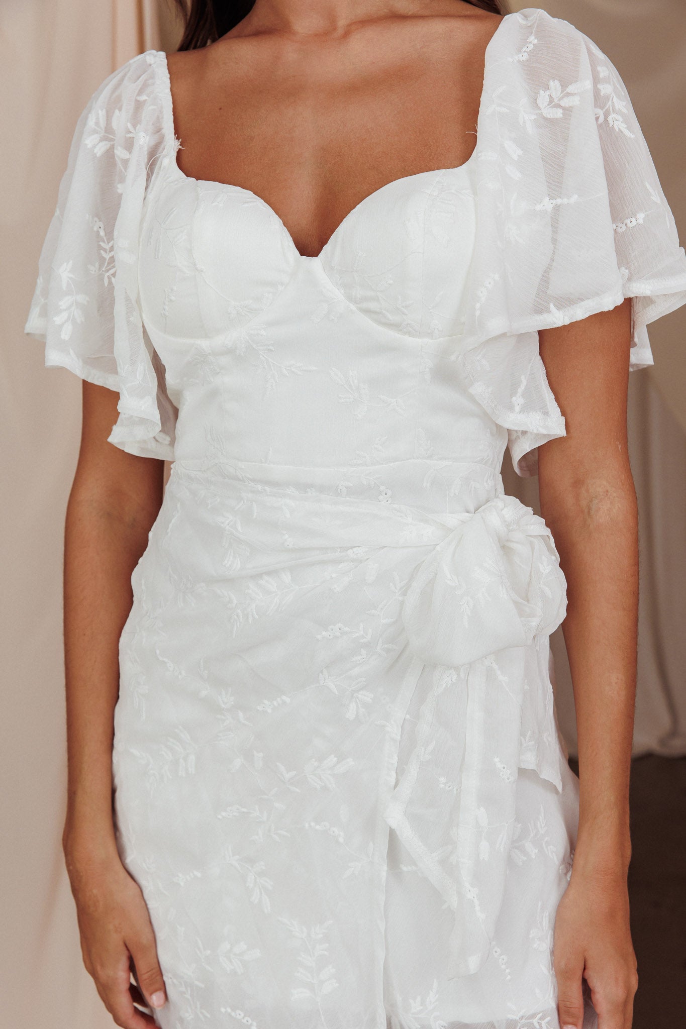 Aphrodite Molded Bust Angel Sleeve Midi Dress Floral White by Selfie Leslie