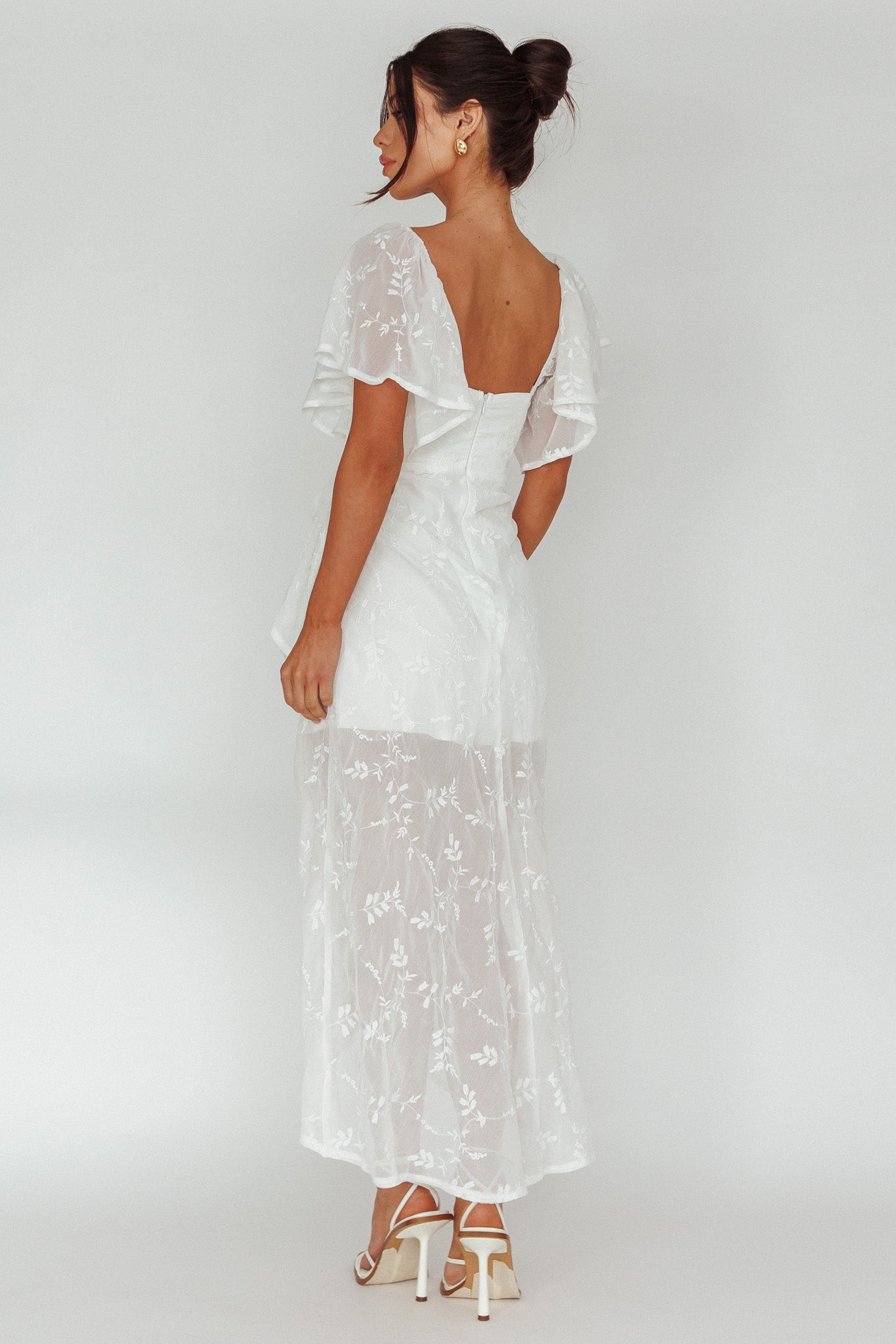 Aphrodite Molded Bust Angel Sleeve Midi Dress Floral White by Selfie Leslie