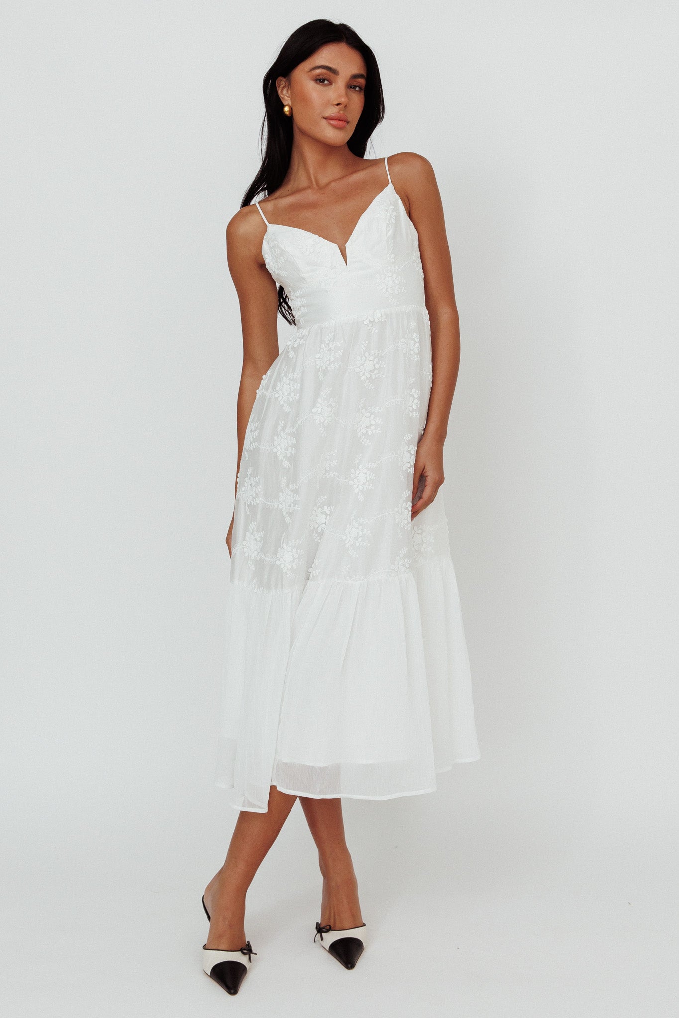 Lake Como Floral Embroidered Midi Dress White by Selfie Leslie